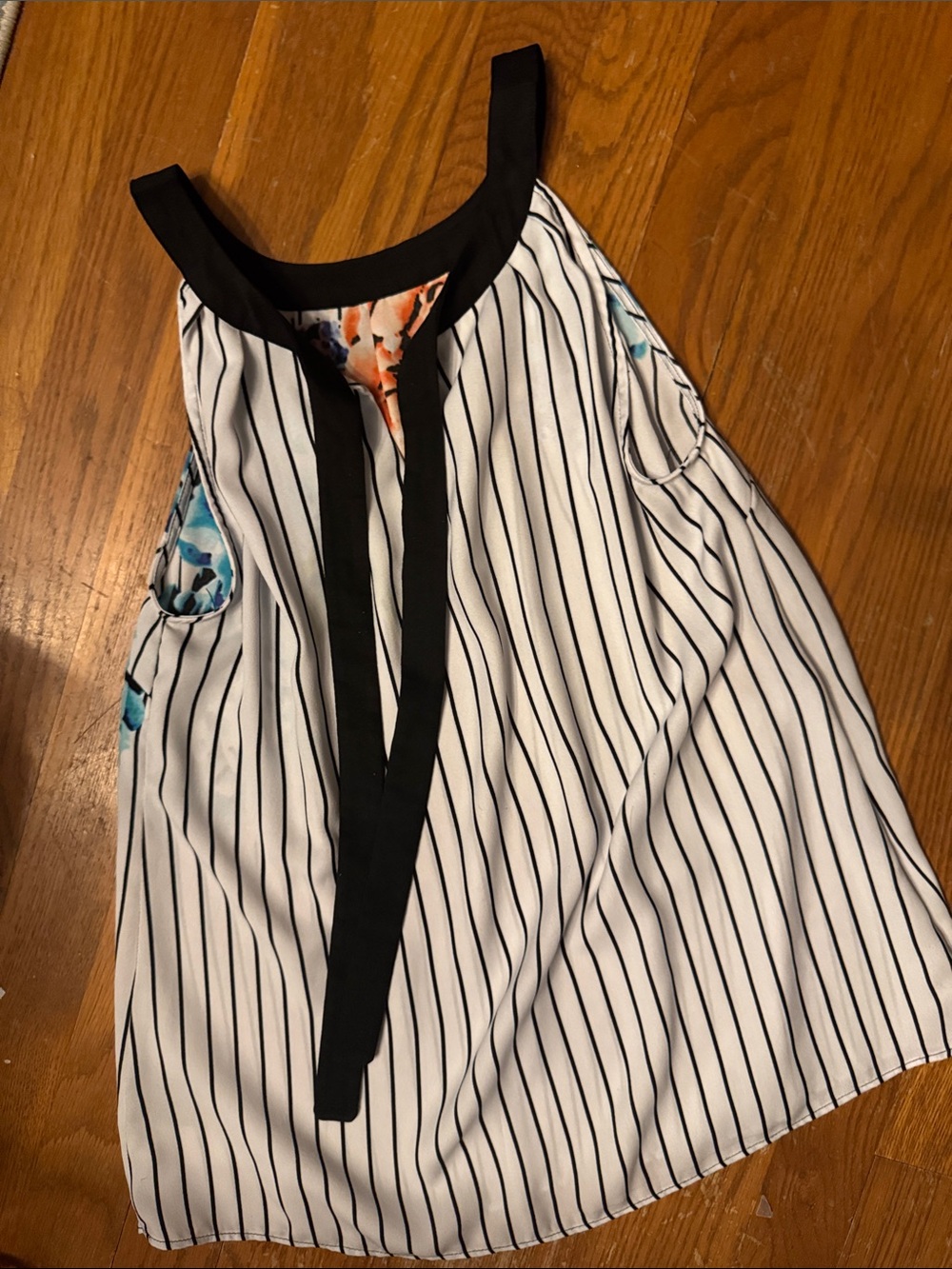Floral Halter Black White tie bow back ribbon peach green blue green pin striped - Picture 2 of 2